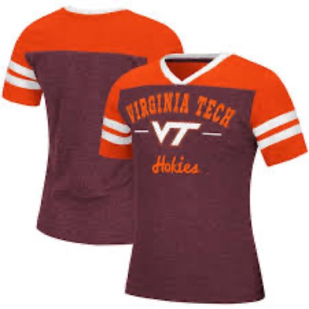 Girls Youth Colosseum Maroon Virginia Tech Hokies Pearl Sleeve Stripe V-Neck
